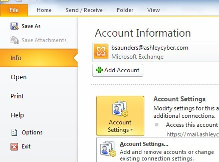 Outlook 2010 Email Settings - Account Settings