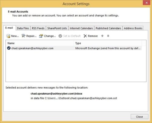 Outlook 2013 Email Settings - Account Settings