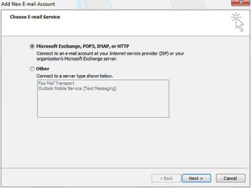 Outlook 2007 Email Settings - Choose Service