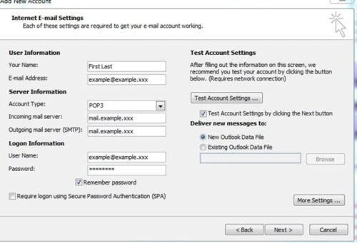 Outlook 2010 Email Settings - Enter Info