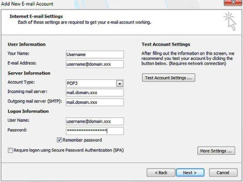 Outlook 2007 Email Settings - Enter Info