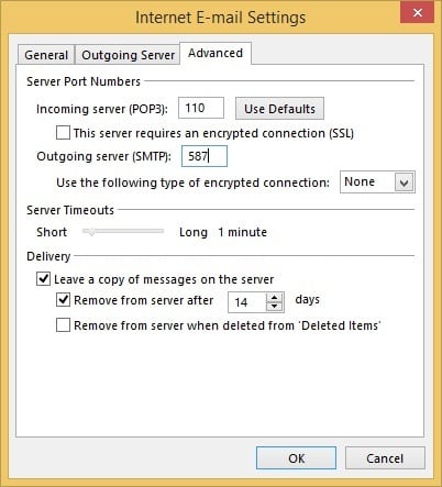 Outlook 2013 Email Settings - Outgoing Server Port