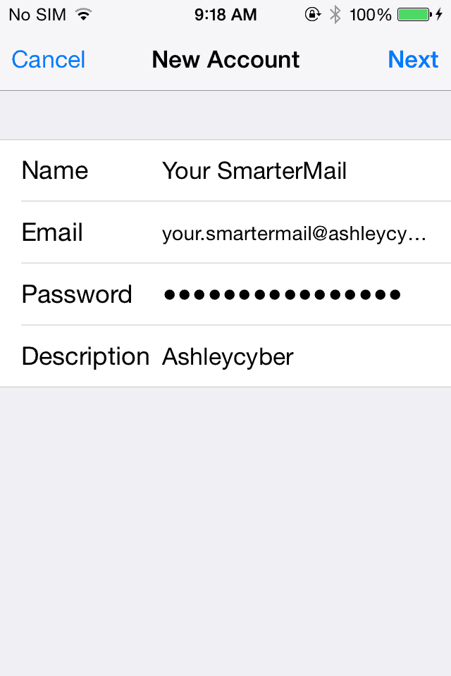 iOS Settings - Add Mail Settings