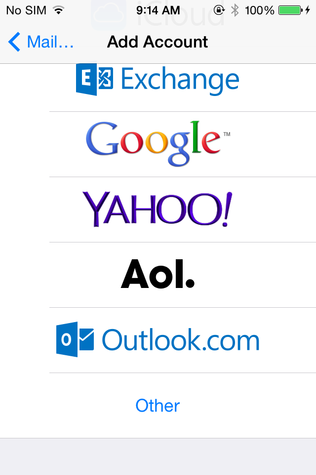 iOS Settings - Add Account Tap Other