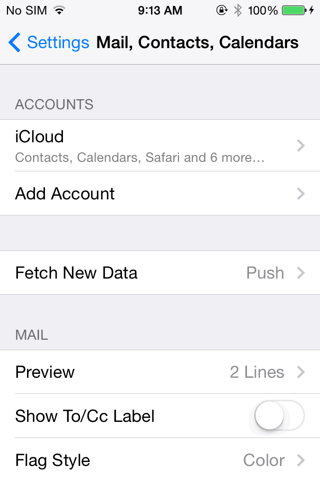 iOS Settings - Add Account