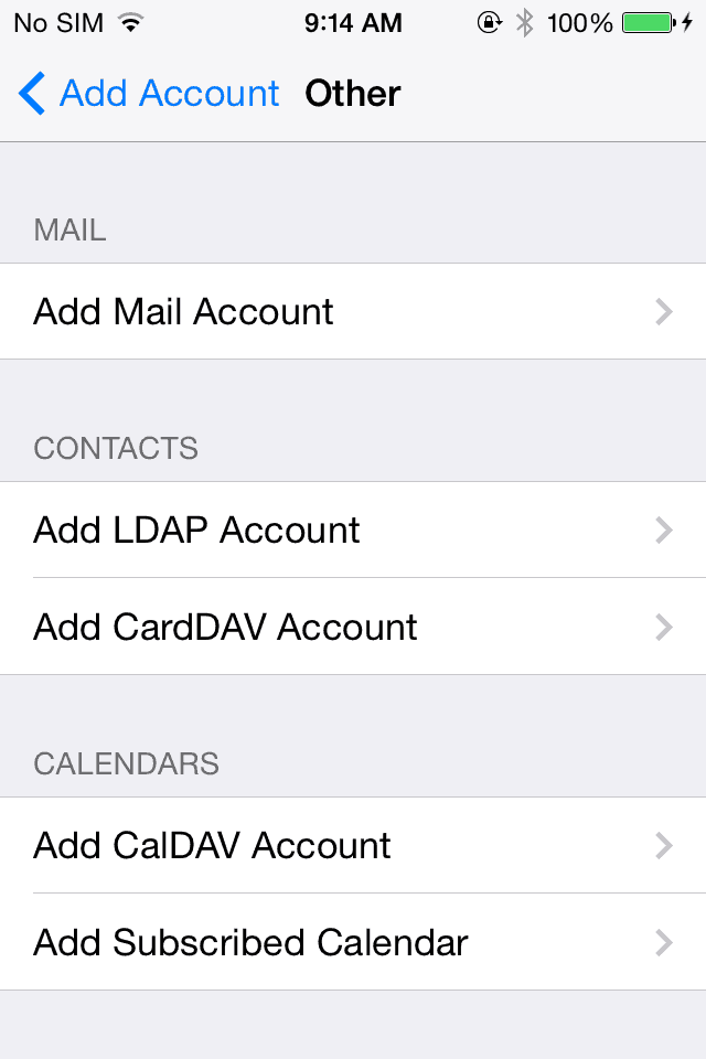 iOS Settings - Add Mail Account