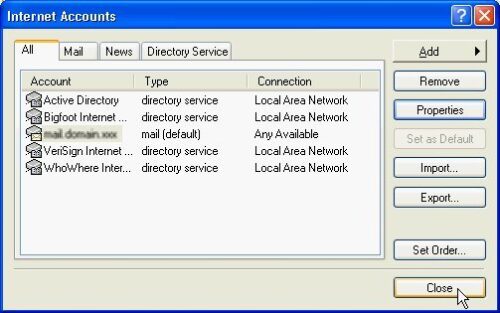 Outlook Express Email Settings - Close