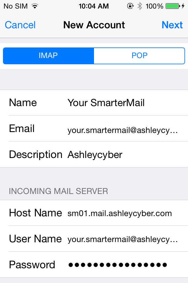 iOS Settings - Add IMAP Settings