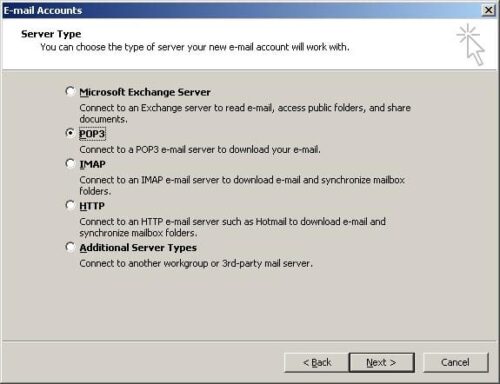 Outlook 2003 Email Settings - Server Type