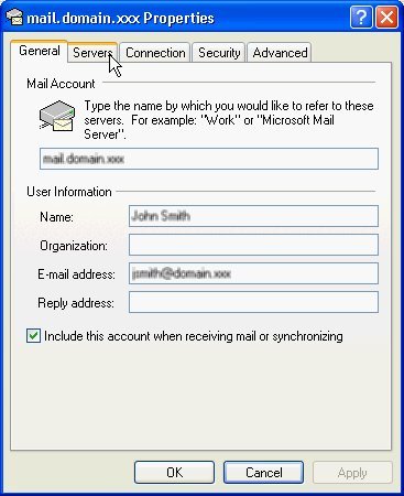 Outlook Express Email Settings - Servers tab