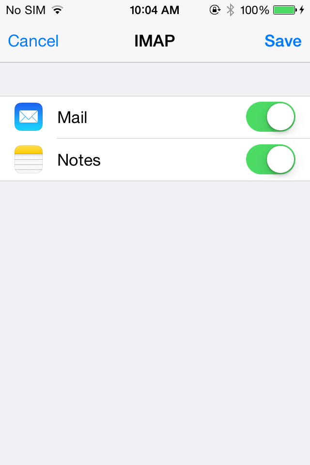 iOS Settings - Sync Settings